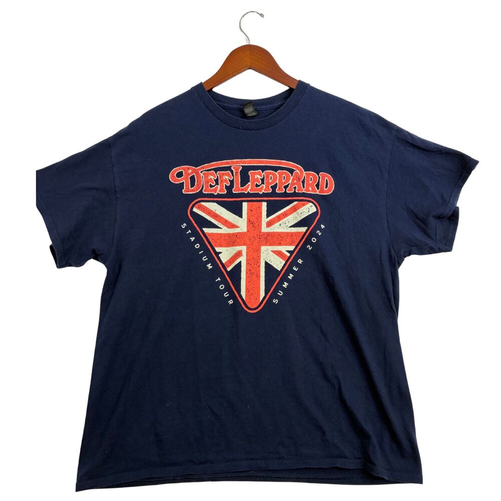 Def Leppard Stadium Tour 2024 T Shirt XL Navy Blue Gildan Heavy Cotton Band Tee